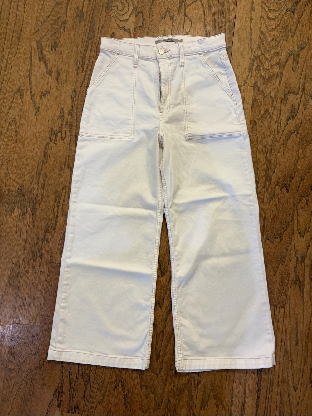 Hudson Jodie Wide Leg White Stretch Crop Jeans Utility Pockets Size 28